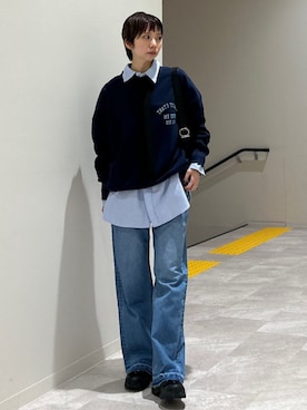 「ブルーコーデ」｜「アイテム（スウェット）」を使った、松原さん（レディース・153cm）の冬コーディネート