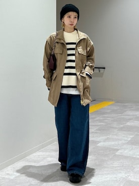 「ボーダーニット」｜「アイテム（Tシャツ/カットソー）」を使った、松原さん（レディース・153cm）の秋コーディネート