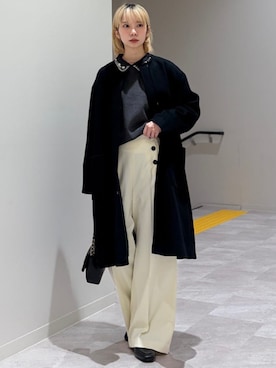 「アイテム（ノーカラーコート）」を使った、松原さん（レディース・153cm）の冬コーディネート