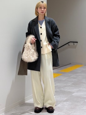 「アイテム（チェスターコート）」を使った、松原さん（レディース・153cm）の秋コーディネート