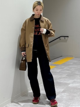 「ボストンバッグ」｜「アイテム（その他アウター）」を使った、松原さん（レディース・153cm）の秋コーディネート