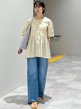 「アイテム（シューズ、オレンジ系）」を使った、松原さん（レディース・153cm）の夏コーディネート