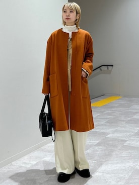 「アイテム（ノーカラーコート）」を使った、松原さん（レディース・153cm）の秋コーディネート