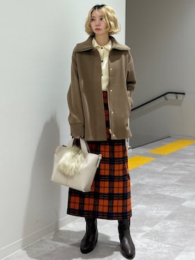 「リブニット」｜「アイテム（その他アウター）」を使った、松原さん（レディース・153cm）の秋コーディネート