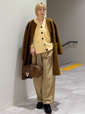「アイテム（ノーカラーコート）」を使った、松原さん（レディース・153cm）の秋コーディネート