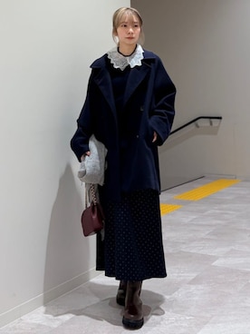 「アイテム（ピーコート）」を使った、松原さん（レディース・153cm）の冬コーディネート