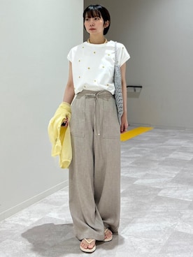 「アイテム（かごバッグ、シルバー系）」を使った、松原さん（レディース・153cm）の夏コーディネート