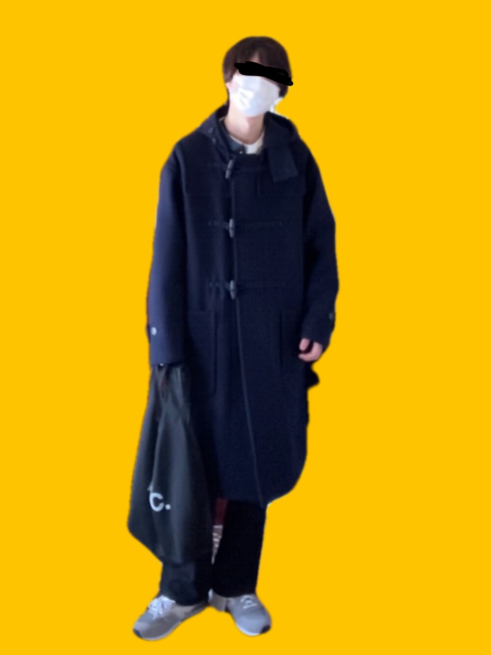 「休日スタイル、冬のコーデ、シンプル、お洒落さんとつながりたい、ootd、ダッフルコート、プラスJ、APC、ニューバランス996、ユニクロ、UNIQLO、ネイビー、フレアパンツ、JILSANDER、私の推しブランド」｜「UNIQLOのアイテム（ダッフルコート、ブルー系）」を使った、nomucicnolifeさん（メンズ・175cm）の冬コーディネートの1枚目の写真