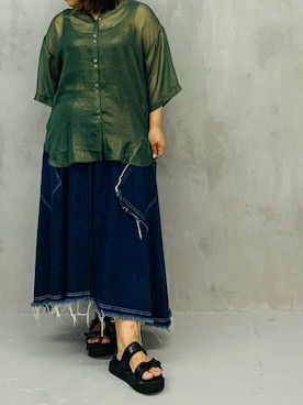 「アイテム（デニムスカート）」を使った、enenkaさん（レディース・155cm）の夏コーディネート