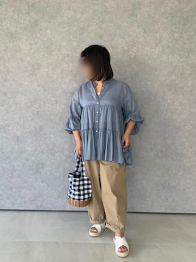 「Libra Cue（リブラ キュー）のアイテム（パンツ）」を使った、enenkaさん（レディース・155cm）の夏コーディネート