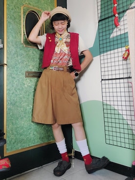 「アイテム（カーゴパンツ、イエロー系）」を使った、西瓜🍉さん（レディース・158cm）の冬コーディネート