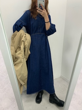 「デニムワンピース」｜「アイテム（その他アウター）」を使った、NaNaMiさん（レディース・157cm）の冬コーディネート