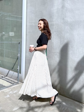 「ストライプスカート」｜「アイテム（その他）」を使った、NaNaMiさん（レディース・157cm）の春コーディネート