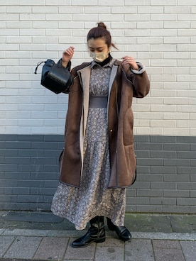 「natural couture（ナチュラルクチュール）のアイテム（ノーカラーコート）」を使った、NaNaMiさん（レディース・157cm）の冬コーディネート