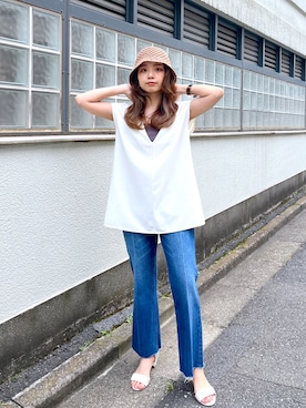「フレアデニム」｜NaNaMiさん（レディース・157cm）の夏コーディネート
