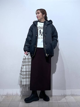 「GLOBAL WORK（グローバルワーク）のエアリュクスダウンフードブルゾン/495695（ダウンジャケット/コート）」を使った、no23miさん（レディース・155cm）の秋コーディネート