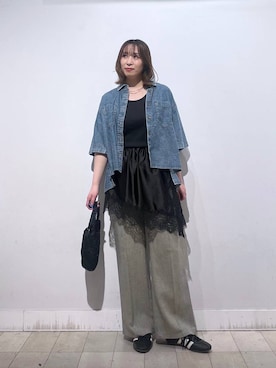 「GLOBAL WORK（グローバルワーク）のステンレスアソートサイズチョーカー/325801（ネックレス、シルバー系）」を使った、no23miさん（レディース）の春コーディネート
