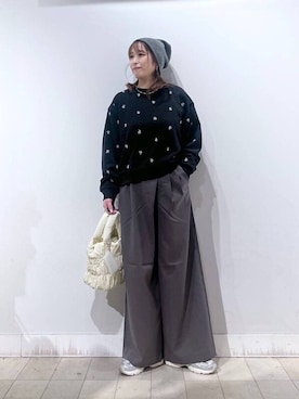 「GLOBAL WORK（グローバルワーク）の乾きやすい刺繍スウェット/1067225（Tシャツ/カットソー、ブラック系）」を使った、no23miさん（レディース）の秋コーディネート