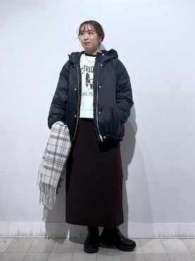 「GLOBAL WORK（グローバルワーク）のエアリュクスダウンフードブルゾン/495695（ダウンジャケット/コート）」を使った、no23miさん（レディース・155cm）の秋コーディネート