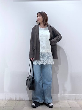 「GLOBAL WORK（グローバルワーク）のGOODデニムイージーパンツ/498394（デニムパンツ、ブルー系）」を使った、no23miさん（レディース）の夏コーディネート