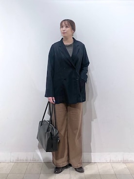 「GLOBAL WORK（グローバルワーク）のシルクブレンドクループルオーバー長袖/1051637（Tシャツ/カットソー、グレー系）」を使った、no23miさん（レディース）の秋コーディネート
