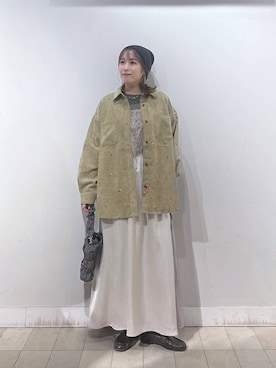 「GLOBAL WORK（グローバルワーク）のシルクブレンドクループルオーバー長袖/1051637（Tシャツ/カットソー、グレー系）」を使った、no23miさん（レディース）の秋コーディネート