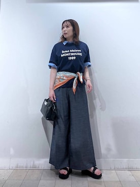 「GLOBAL WORK（グローバルワーク）のデニムライクパンツ/636574（その他パンツ、ブルー系）」を使った、no23miさん（レディース）の夏コーディネート
