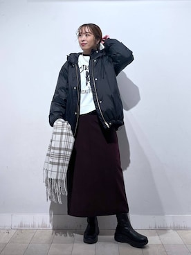 「GLOBAL WORK（グローバルワーク）のエアリュクスダウンフードブルゾン/495695（ダウンジャケット/コート）」を使った、no23miさん（レディース・155cm）の秋コーディネート