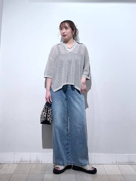 「GLOBAL WORK（グローバルワーク）のメッシュラメポロニット半袖/587686（ニット/セーター）」を使った、no23miさん（レディース・155cm）の夏コーディネート