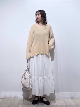 「GLOBAL WORK（グローバルワーク）の撥水軽量2WAYバッグ/137590（ショルダーバッグ、ホワイト系）」を使った、no23miさん（レディース）の春コーディネート