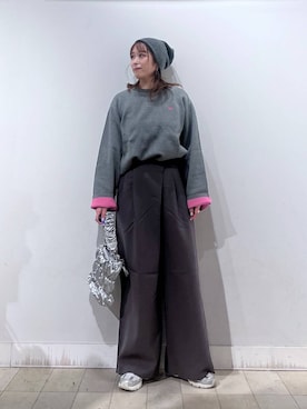 「GLOBAL WORK（グローバルワーク）のユルリブニットビーニー/1067549（ニットキャップ/ビーニー、グレー系）」を使った、no23miさん（レディース）の秋コーディネート