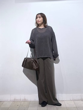 「GLOBAL WORK（グローバルワーク）のウツクシDRYワイドストレートパンツ/636547（その他パンツ、ブラウン系）」を使った、no23miさん（レディース）の春コーディネート