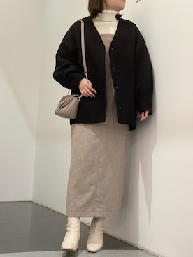 「Te chichi TERRASSE（テチチテラス）のアイテム（ノーカラーコート）」を使った、ぬんさん（レディース・162cm）の冬コーディネート