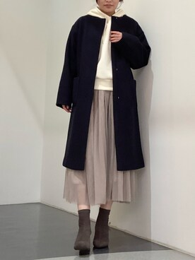 「Te chichi TERRASSE（テチチテラス）のアイテム（ノーカラーコート）」を使った、ぬんさん（レディース・162cm）の冬コーディネート