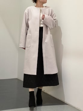 「Te chichi TERRASSE（テチチテラス）のアイテム（ノーカラーコート）」を使った、ぬんさん（レディース・162cm）の冬コーディネート