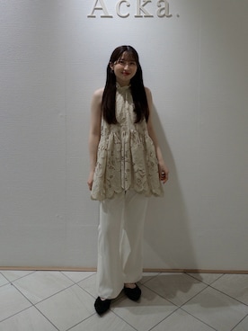 「Acka.のアイテム（トップス、ベージュ系）」を使った、yukaさん（レディース・153cm）の春コーディネート