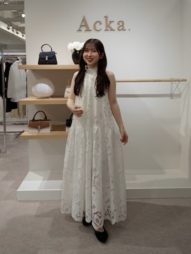 「Acka.のアイテム（ワンピース/ドレス、ホワイト系）」を使った、yukaさん（レディース・153cm）の春コーディネート