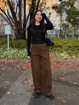 「LE CIEL BLEU（ルシェルブルー）のピグメントツイルブルゾン w/ファーカラー / Pigment Twill Blouson w/Fur Collar（テーラードジャケット）」を使った、yukaさん（レディース・153cm）の秋コーディネート