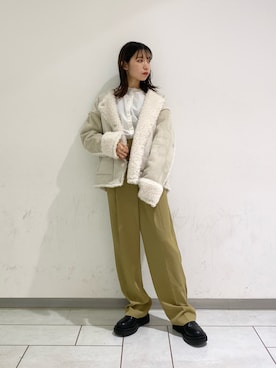 「ムートンジャケット」｜「アイテム（その他アウター）」を使った、nonoさん（レディース・156cm）の冬コーディネート