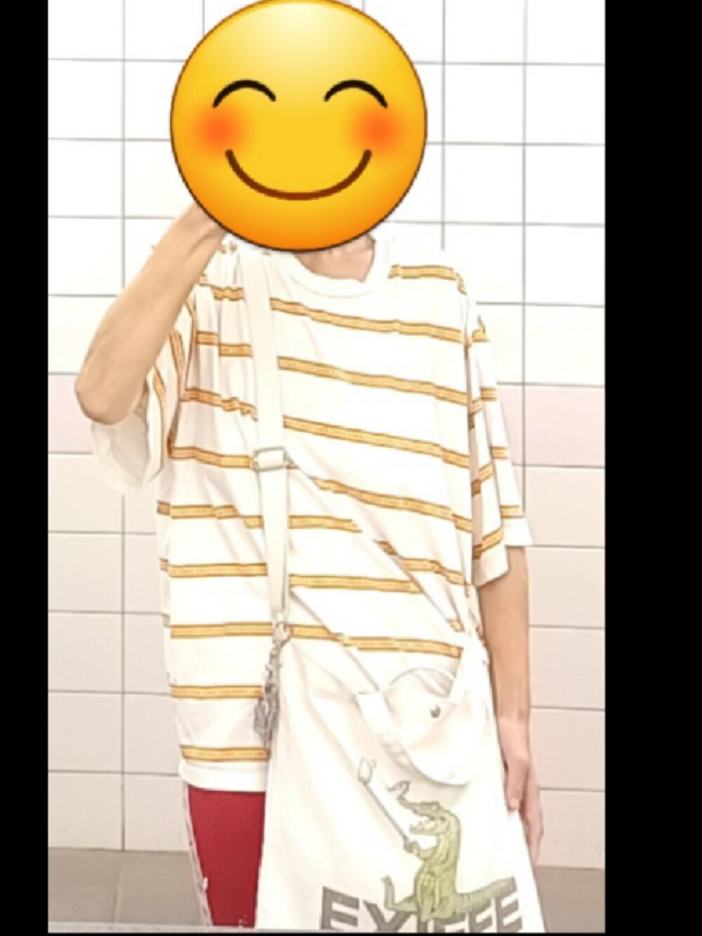 「EXIEEETシャツ着まわしチャレンジ、EXIEEE、EXIT」｜「EXIEEEのロゴボーダーＴシャツ（Tシャツ/カットソー、ホワイト系）」を使った、🐊こゆい🦄さん（レディース・160cm）の夏コーディネートの1枚目の写真