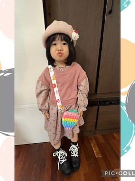 「petit main（プティマイン）のアイテム（ハンチング/ベレー帽）」を使った、saraさん（キッズ・122cm）の冬コーディネート