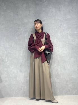 「アイテム（サロペット/オーバーオール）」を使った、鈴ゆりかさん（レディース・157cm）の秋コーディネート