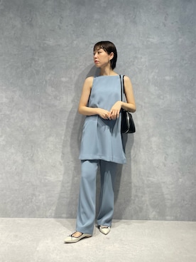 「大人かわいい」｜「アイテム（つなぎ/オールインワン）」を使った、鈴ゆりかさん（レディース・157cm）の夏コーディネート