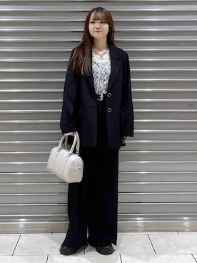 「PAGEBOY（ページボーイ）のモードバックルベルト3（ベルト、ブラック系）」を使った、mizukiさん（レディース・156cm）の冬コーディネート