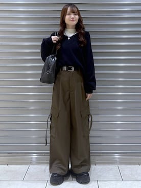 「PAGEBOY（ページボーイ）のプラットチャンキースニーカー【3サイズ展開・軽量】（スニーカー、ブラック系）」を使った、mizukiさん（レディース・156cm）の冬コーディネート