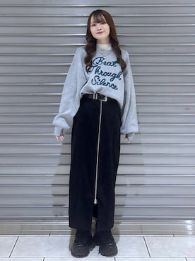 「PAGEBOY（ページボーイ）のプラットチャンキースニーカー【3サイズ展開・軽量】（スニーカー、ブラック系）」を使った、mizukiさん（レディース・156cm）の冬コーディネート