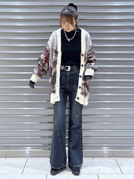 「PAGEBOY（ページボーイ）のモードバックルベルト3（ベルト、ブラック系）」を使った、mizukiさん（レディース・156cm）の冬コーディネート