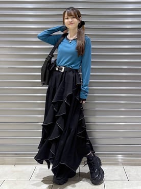 「PAGEBOY（ページボーイ）のプラットチャンキースニーカー【3サイズ展開・軽量】（スニーカー、ブラック系）」を使った、mizukiさん（レディース・156cm）の冬コーディネート