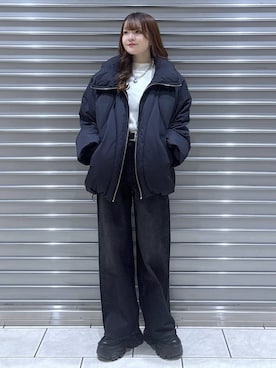 「PAGEBOY（ページボーイ）のプラットチャンキースニーカー【3サイズ展開・軽量】（スニーカー、ブラック系）」を使った、mizukiさん（レディース・156cm）の冬コーディネート