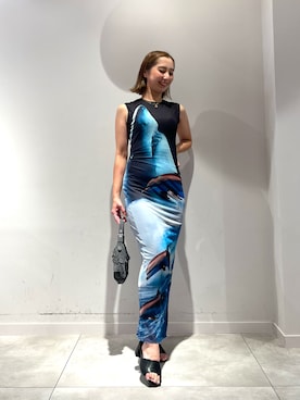 「Desigual（デシグアル）の【Desigual×BOTTER】オーシャンプリントノースリーブドレス（ワンピース、ブルー系）」を使った、Desigual長島 STAFFさん（レディース・155cm）の夏コーディネート
